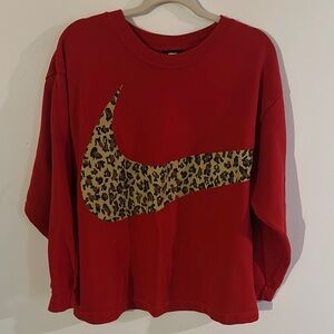 Nike Red Sweatshirt with Leopard Print Logo